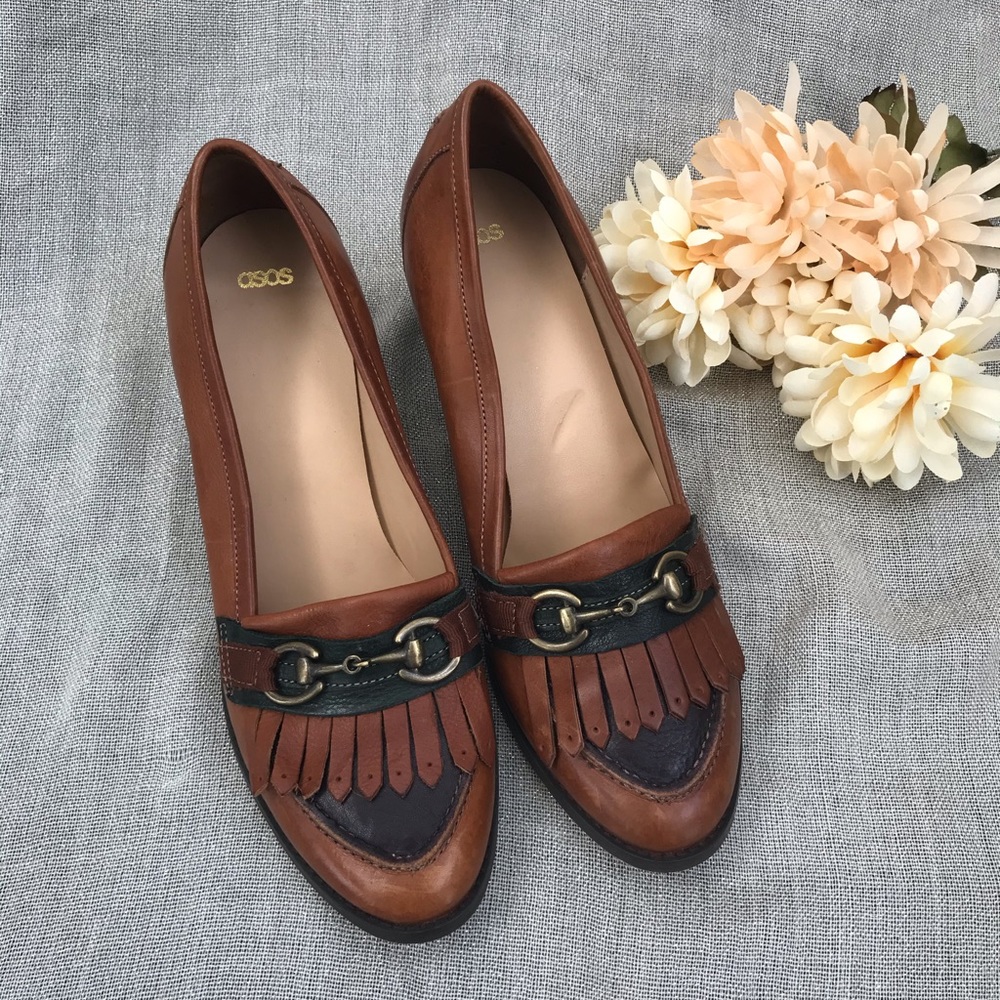 ASOS Svelt Leather Mid Heel Loafers size 8